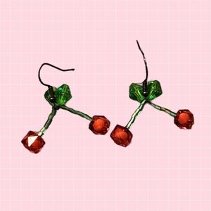 Beaded Cherry Dangle Earrings